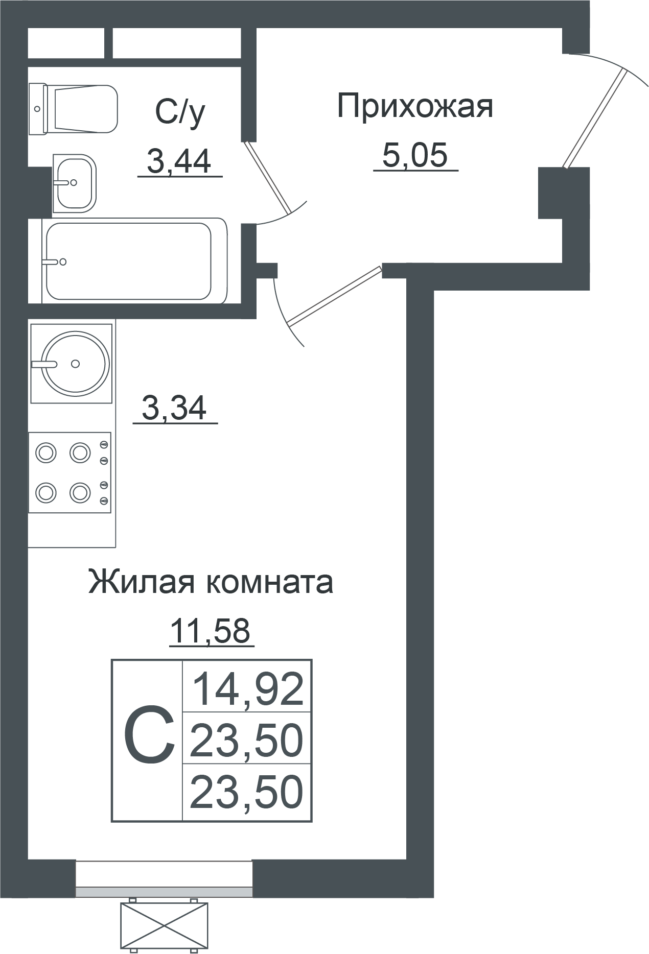 Студия 23.7 м2